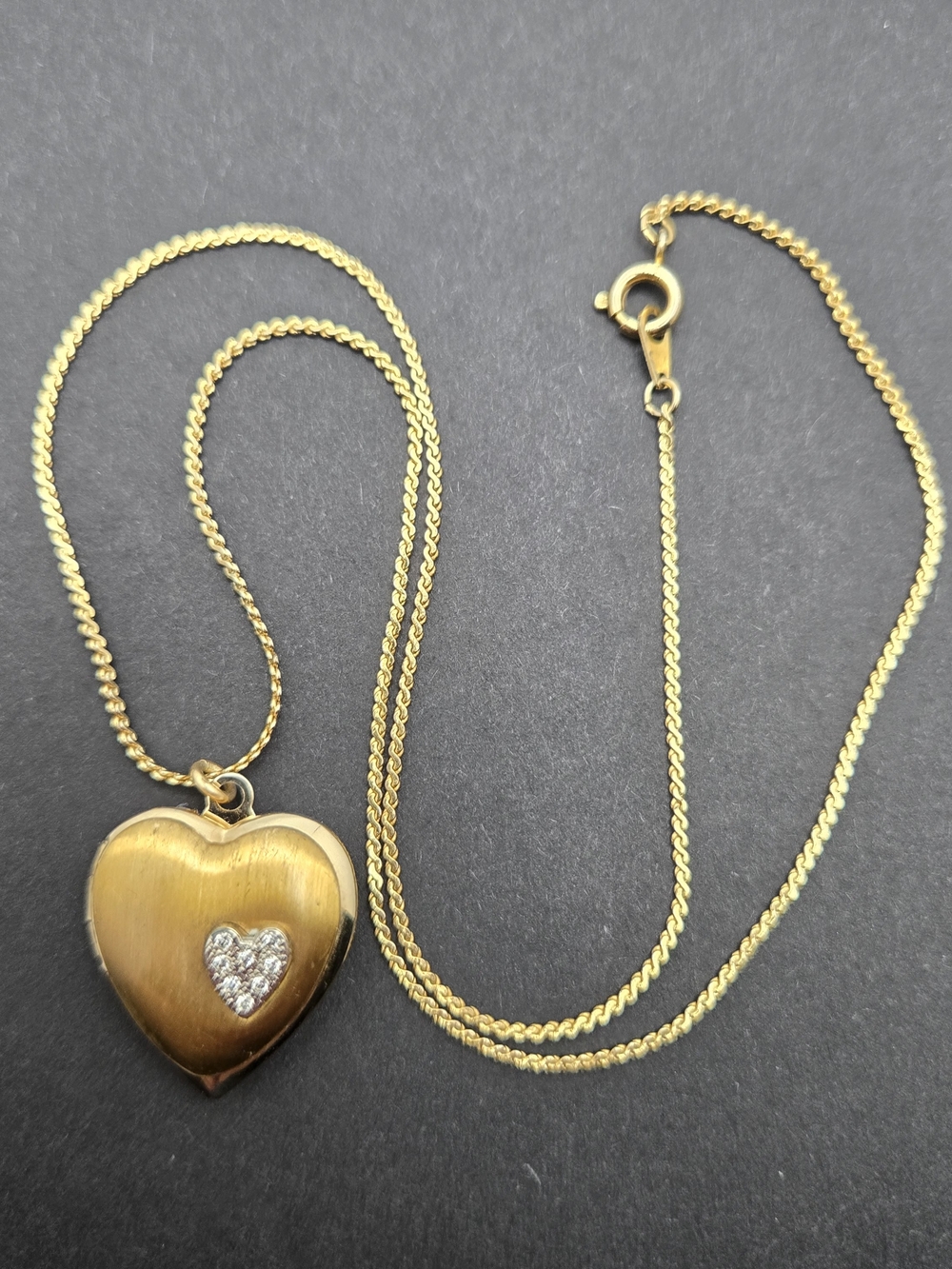 Gold Tone Heart Locket Necklace with Crystal Accent